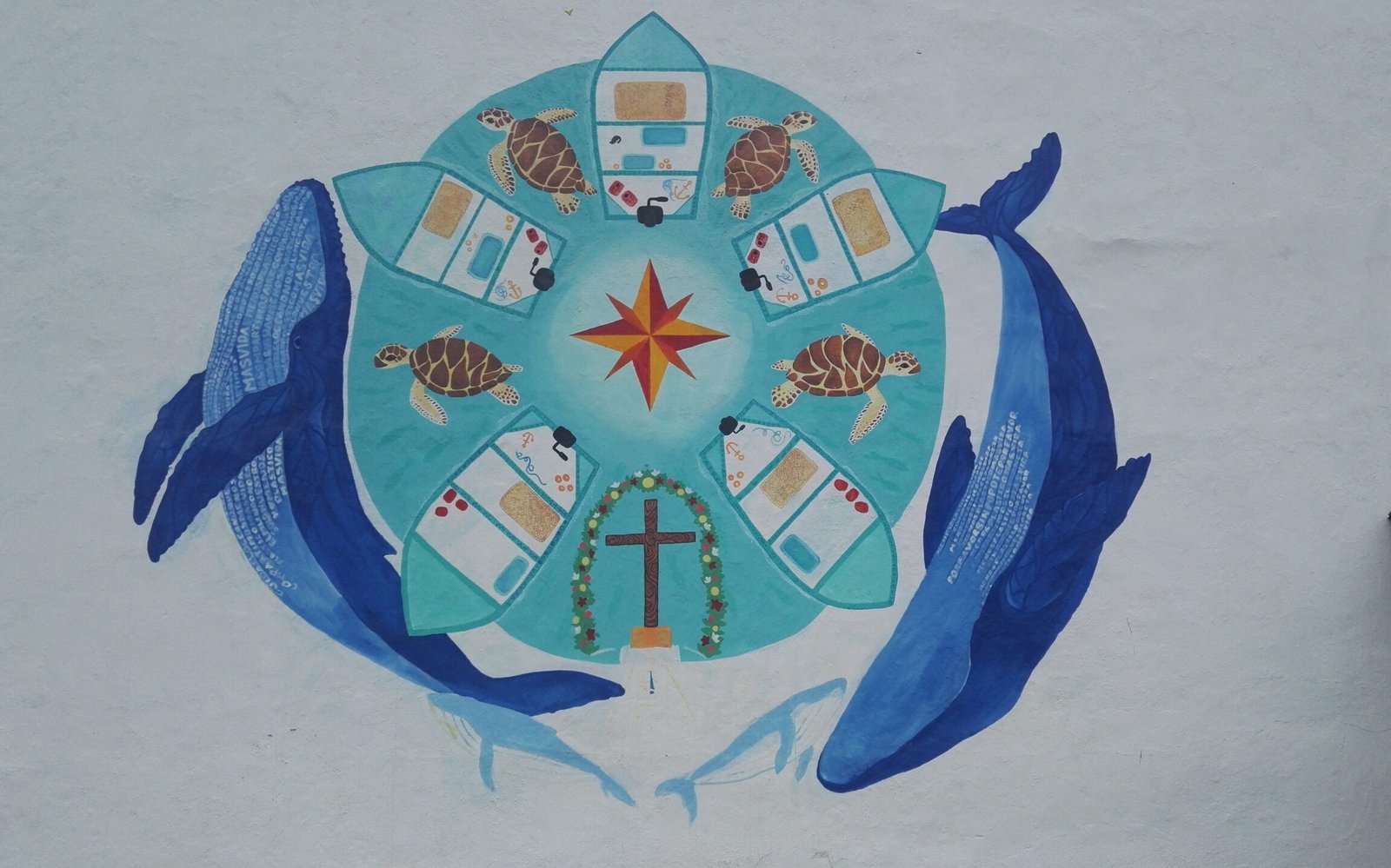 mural two wales forming circle items in middle